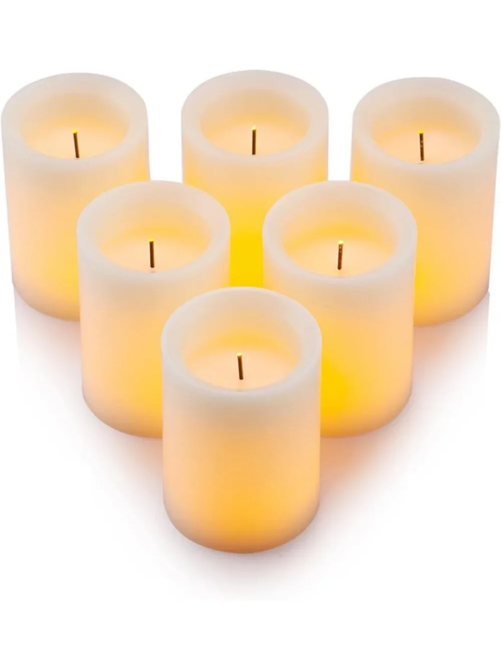 Set of 6 Ivory Flameless LED Pillar Candles with Remote & Timer - Real Wax